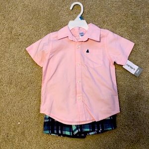 Carter’s boy button down with matching shorts. NWT
